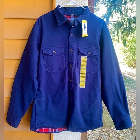 Lands End Men's Blue Button NWT Flannel Lined Long Sleeve Shirt Jacket Size Med - Picture 1 of 10